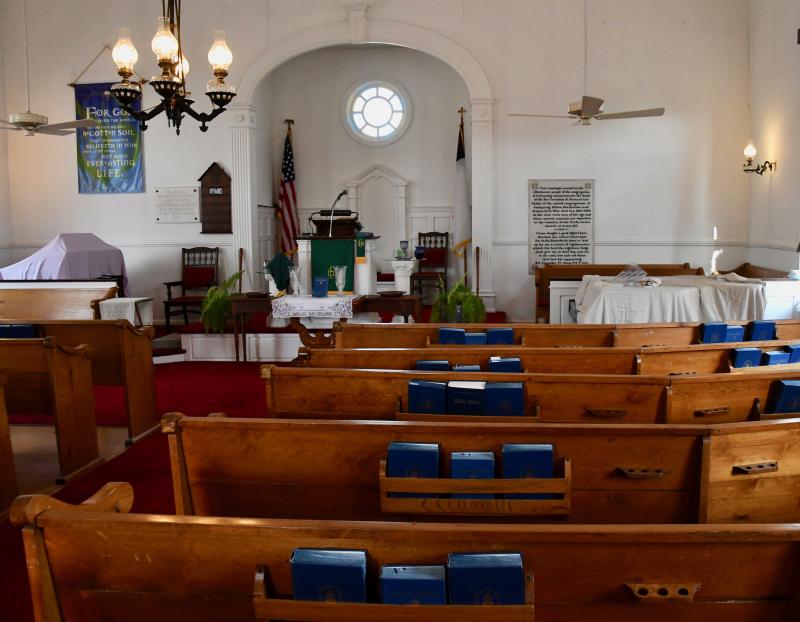 The interior of Coolspring Presbyterian Church has been off limits to church members since the COVID-19 pandemic state of emergency was enacted. The sanctuary dates back to 1854. RON MACARTHUR PHOTO